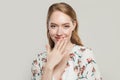 Young modest woman laughing, emotional portrait Royalty Free Stock Photo