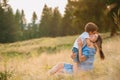 Young mom with baby boy travelling. Mother on hiking adventure with child, family trip in mountains. National Park. Hike with Royalty Free Stock Photo