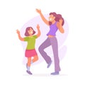 Young Mom with Daughter Dancing to Music Moving Body Vector Illustration