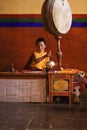 Leh, Ladakh, India Young monk performing puja at Thickse monastery Royalty Free Stock Photo