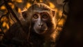 Young monkey sitting on branch, staring ahead generated by AI