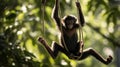 Young Monkey Relaxing on a Swing in Lush Green Jungle Habitat, Perfect Summer Day Royalty Free Stock Photo