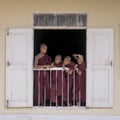 Young monks in window
