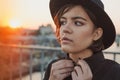 Young moody style brunette girl portrait.