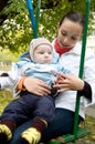 Young mother and baby boy on swing Royalty Free Stock Photo