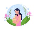 Young mother with baby flat concept vector illustration