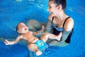 Young mother and baby relaxing in the swimming pool