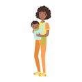 Young Mother With Baby Son In A Sling, Illustration From Happy Loving Families Series