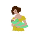 A young mother is breastfeeding her baby. Isolate on white background. Vector clip art