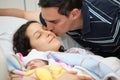 Young mother and father with their newborn baby girl at the hospital on the day of her birth. Family concept. Parenthood concept Royalty Free Stock Photo