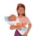 Young Mother with Her Adorable Baby in Newborn Wrap Vector Illustration Royalty Free Stock Photo