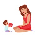 Young Mother and Her Little Baby Having Fun Together Vector Illustration