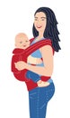 Young Mother Holding Baby in Ergo Backpack