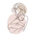 Young mother holding a baby in her arms, nude colors, mother hugging a newborn