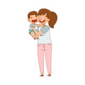 Young Mother Holding Her Baby Boy with Arms and Hugging Him Vector Illustration Royalty Free Stock Photo