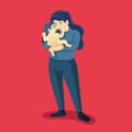 Young mother holds her son with care and love. Happy Mothers Day concept with mom and small boy. Vector illustration Royalty Free Stock Photo