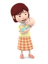 Mother holds baby with smile, 3D illustration