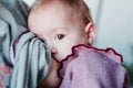 young mother at home breast feeding her adorable one year old baby girl. family time Royalty Free Stock Photo