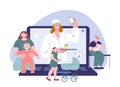 Young mother online school. Nurse or pediatric talk about infant feeding. Pediatrician, newborn healthcare web