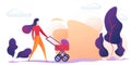 Young Mother Pushing Baby Stroller in Countryside Royalty Free Stock Photo