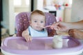 Young mother spoon-feeds the child Royalty Free Stock Photo