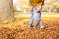 Young mother teaching her little child to walk Little baby first steps family time concept Royalty Free Stock Photo