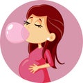 Pregnant Woman Chewing Bubble Gum Vector Cartoon