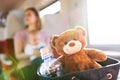 Young mother travelling with baby by train. Royalty Free Stock Photo