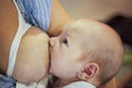 Young mother using nursing bras breast while feeding