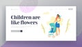 Young Mother Walking in the Park with Son Web Banner. Woman with Baby Stroller and Kid. Mom with Child and Shopping Bag Royalty Free Stock Photo