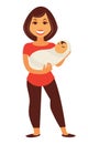 Young mother woman holding newborn baby child vector flat family