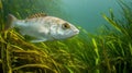 Young mullet fish foraging on eelgrass offering a marine-themed copy space image Royalty Free Stock Photo