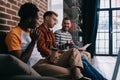 young multicutural businessmen sitting on sofa and discussing business ideas,stock image Royalty Free Stock Photo