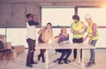 Group of multiethnic business people on construction site Royalty Free Stock Photo
