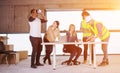 Group of multiethnic business people on construction site Royalty Free Stock Photo
