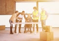 Group of multiethnic business people on construction site Royalty Free Stock Photo