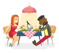 Young multiracial couple at romantic date. Royalty Free Stock Photo