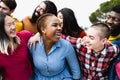 Young multiracial friends having fun together hanging out in the city Royalty Free Stock Photo