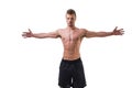 Young muscle man shirtless with arms spread open Royalty Free Stock Photo