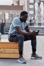 African American Man Listening to Music in City Royalty Free Stock Photo