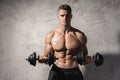 Young and muscular bodybuilder man working out with dumbbells Royalty Free Stock Photo