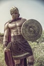 Young muscular man posing in gladiator costume Royalty Free Stock Photo