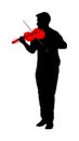 Young music man playing violin silhouette illustration isolated on white. Classic music performer concert. Musician artist Royalty Free Stock Photo