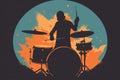 Young music man plays the drums energetically at a concert. ai generated