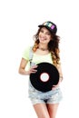 Young Musician in Baseball Hat with Retro Vinyl DIsc