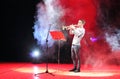 Young musician plays the trumpet Royalty Free Stock Photo