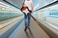 Young musician woman with electric guitar