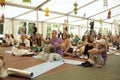 Young musicians playing Indian musical instruments for meditation, group of people listening