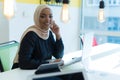 Young muslim African American business woman as a leader at work. Teamwork and multiethnic concept. Happy successful business Royalty Free Stock Photo