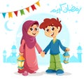 Young Muslim Boy and Girl Celebrating Ramadan